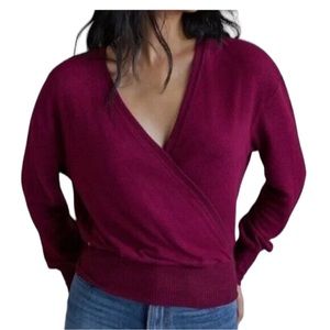 Anthropologie v neck,wrap, maroon rocio hacci sweater size XS